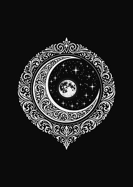 Crescent Moon and Stars in Ornament