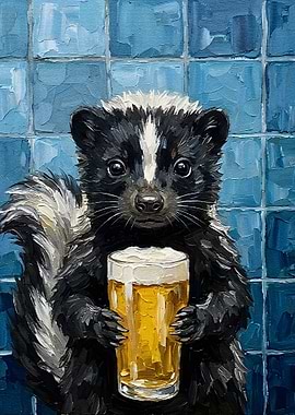 Skunk with Beer Painting