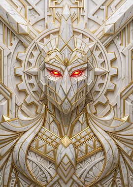 Art Deco Marble Knight Mask in White and Gold