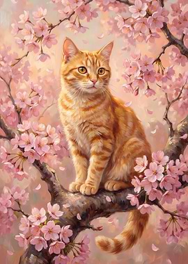 Ginger Cat in Cherry Blossom