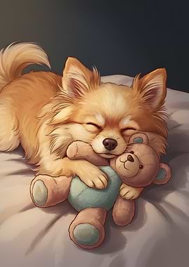 Sleeping Dog with Teddy Bear