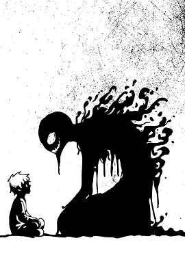 Boy and Shadow Monster Illustration