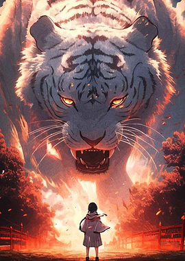 Girl Facing Giant White Tiger