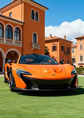 Orange McLaren on Green Lawn