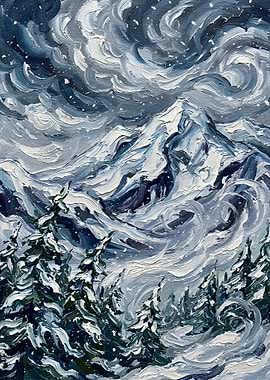 Winter Mountain Landscape Painting