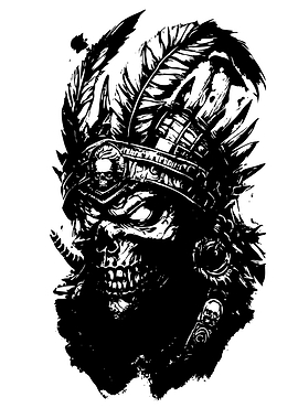 Aztec Skull Warrior Black and White