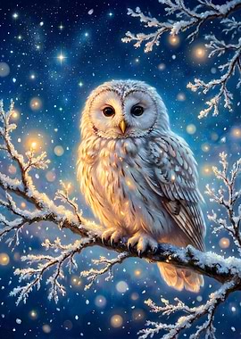 Winter Owl on Snowy Branch