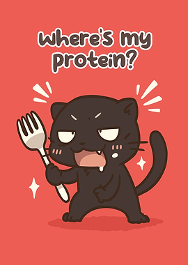 Cartoon Cat Demanding Protein