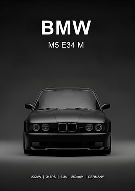 balck BMW M5 E34 Car Poster