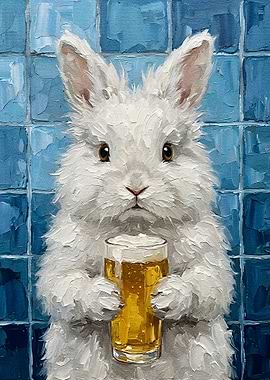Rabbit with Beer Painting