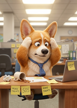Funny Stressed Corgi at Work