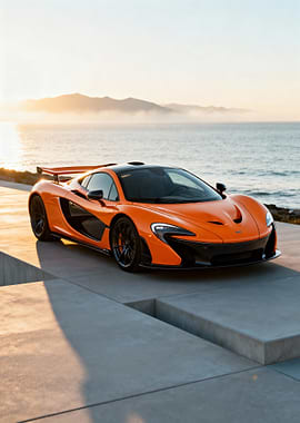 Orange McLaren P1 by the Ocean
