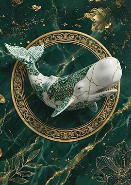 Elegant Whale Art with Golden Accents