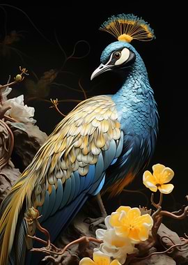 Elegant Peacock with Floral Accents