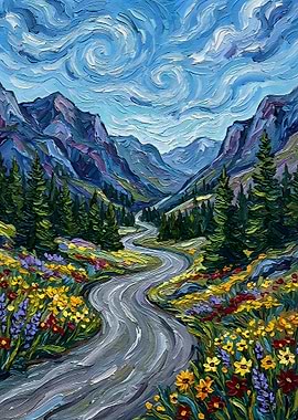Impressionistic Mountain Valley Landscape Painting