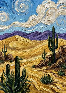 Desert Landscape Painting with Cacti