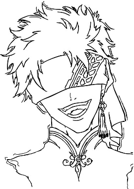 Smiling Blindfolded Anime Character Line Art