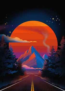 Mountain Road at Sunset Digital Art