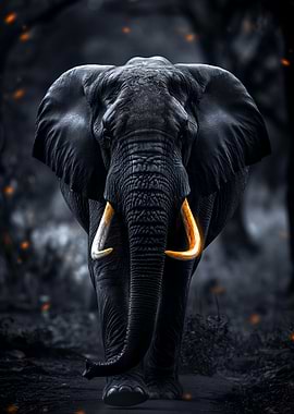 Monochrome Elephant with Glowing Tusks