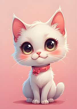 Cute White and Pink Kitten Portrait