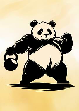 Weightlifting Panda with Kettlebell