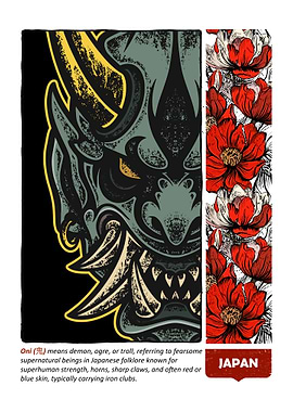 Oni Mask and Red Flowers
