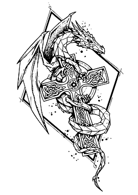 Dragon and Celtic Cross Illustration