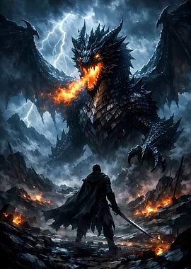 Dragon and Knight Fantasy Battle Scene