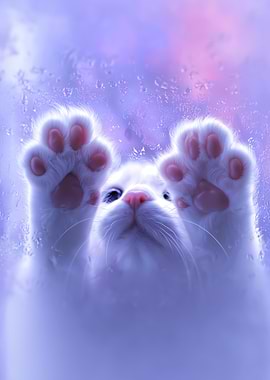 Cute Cat Paws on Glass