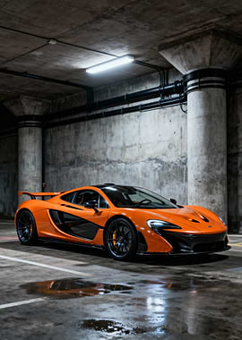 Orange McLaren P1 in Parking Garage