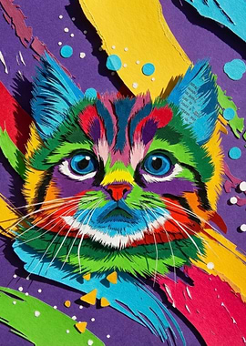 Colorful Paper Cat Art