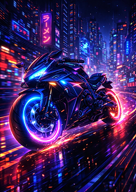 Cyberpunk Motorcycle in Neon Cityscape