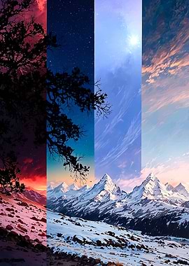 Four Seasons Mountain Landscape