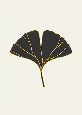 Ginkgo Leaf Art with Golden Outline