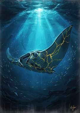 Manta Ray in Deep Blue Sea