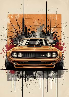Orange Classic Car with Splatter Background