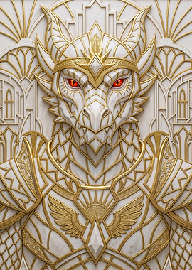 Golden Art Deco Wolf Mask Wall Art