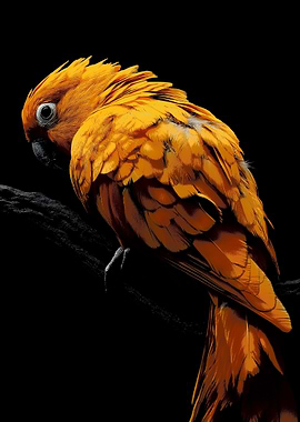 Golden Conure Portrait on Black Background