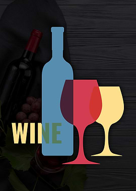 Wine Art Wine Bottle and Glasses Poster