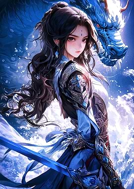 Anime Warrior Girl with Dragon