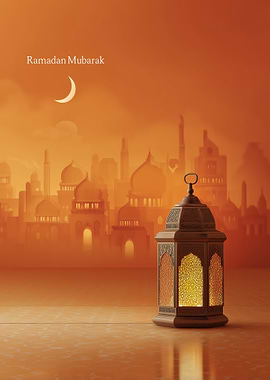 Ramadan Mubarak Lantern with Cityscape