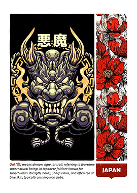 Japanese Oni Mask with Floral Accent