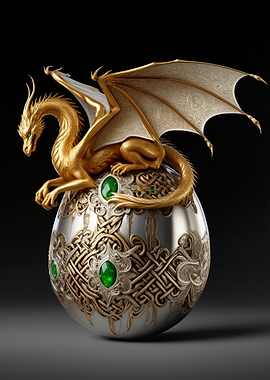 Golden Dragon on Jeweled Egg