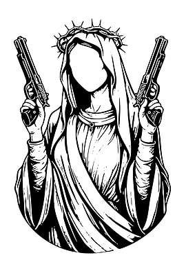 Gun-Wielding Virgin Mary Black and White Art