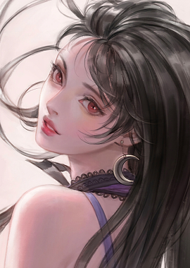 Elegant Woman with Moon Earring Portrait