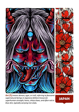 Japanese Oni Demon with Floral Design