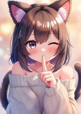 Anime Cat Girl Winking Shushing