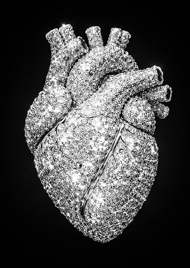 Diamond Heart Sculpture on Black Background