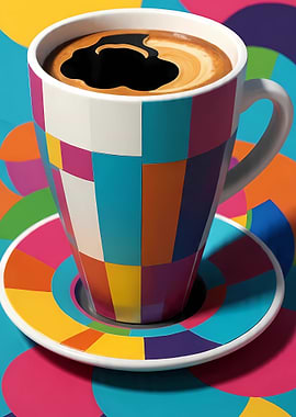 Colorful Coffee Cup and Saucer