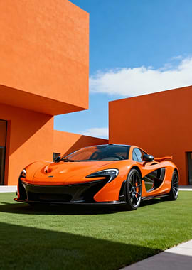 Orange McLaren P1 on Green Lawn